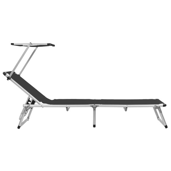 vidaXL Lettino Pieghevole con Tettuccio Alluminio e Textilene Nero