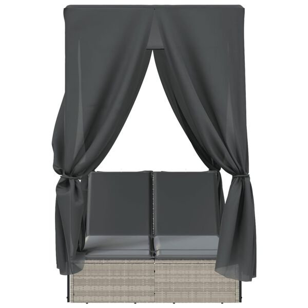vidaXL Lettino Prendisole Tetto e Tende Grigio Chiaro in Polyrattan