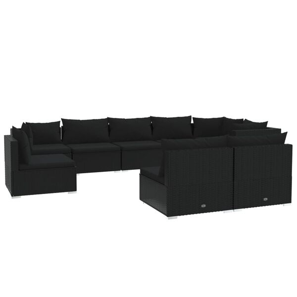 vidaXL Set Divani da Giardino 9 pz con Cuscini in Polyrattan Nero