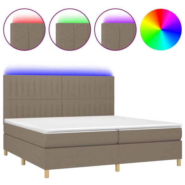 vidaXL Letto a Molle Materasso e LED tortora 200x200cm in Tessuto