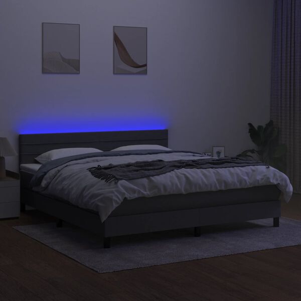 vidaXL Letto a Molle Materasso e LED Grigio Scuro 180x200cm in Tessuto