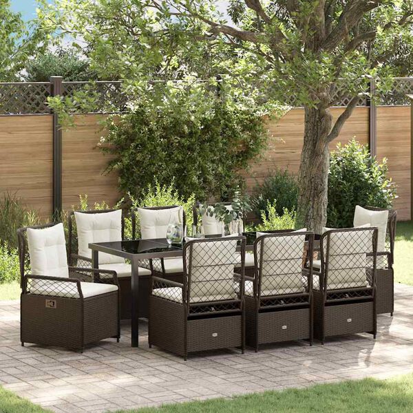 vidaXL Set da Pranzo per Giardino 9 pcs Marrone polyrattan