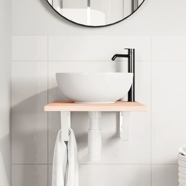 vidaXL Ripiano a Parete per Lavabo in Acciaio e Massello di Rovere