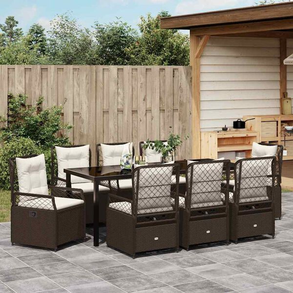 vidaXL Set da Pranzo per Giardino 9 pcs Marrone polyrattan