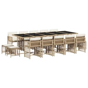 vidaXL Set da Pranzo da Giardino 15 pz con Cuscini Beige in Polyrattan