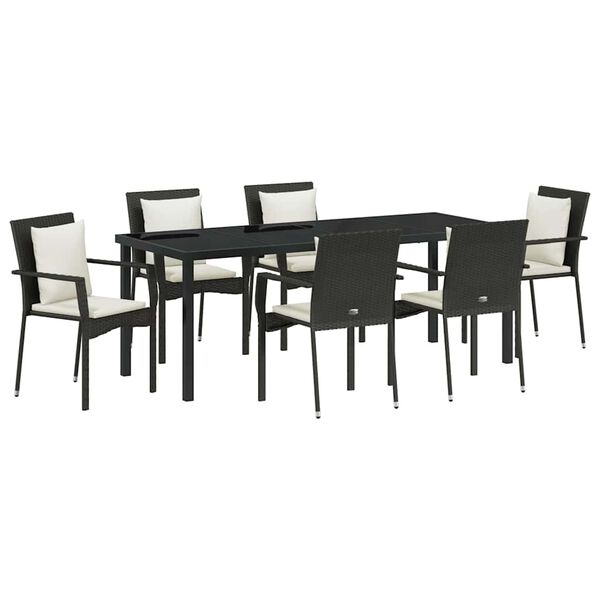 vidaXL Set da Pranzo per Giardino con cuscino 7 pcs Nero polyrattan