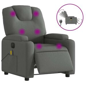 vidaXL Poltrona Reclinabile Massaggio Elettrica Grigio Scuro Tessuto