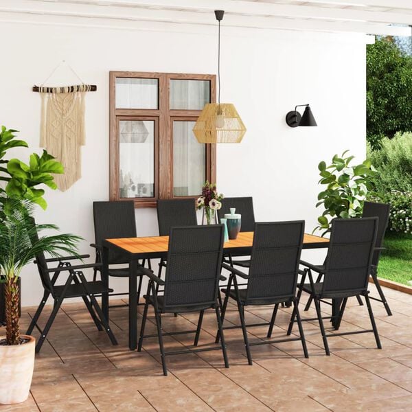 vidaXL Set da Pranzo da Giardino 9 pz Nero e Marrone