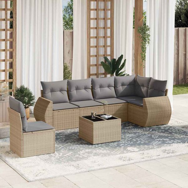 vidaXL Set Divani da Giardino 7 pz con Cuscini Beige in Polyrattan
