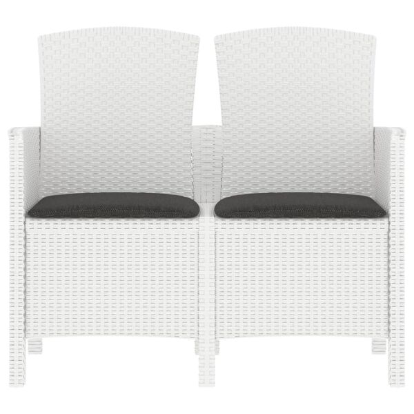 vidaXL Sedia da Giardino a 2 Posti con Cuscini PP Rattan Bianco