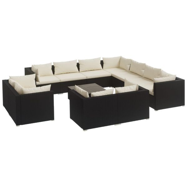 vidaXL Set Divani da Giardino 12 pz con Cuscini in Polyrattan Nero