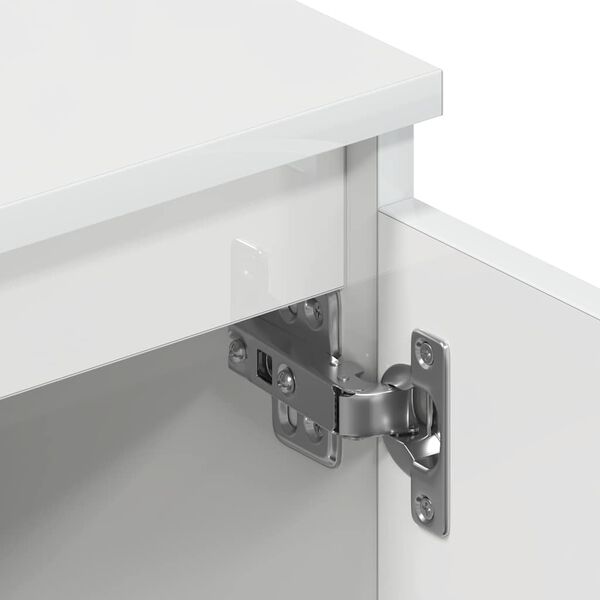 Mobile TV In Legno Multistrato Bianco Lucido – Dimensioni 158,5x36x45 Cm, Con 2 Scomparti E 4 Ante, Per Soggiorno Moderno