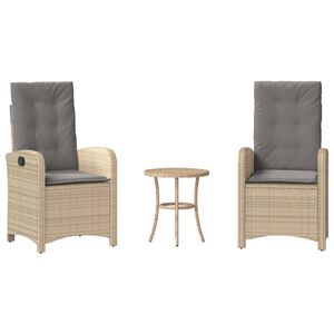 vidaXL Set da Bistr&ograve; 3 pz con Cuscini Beige Misto in Polyrattan