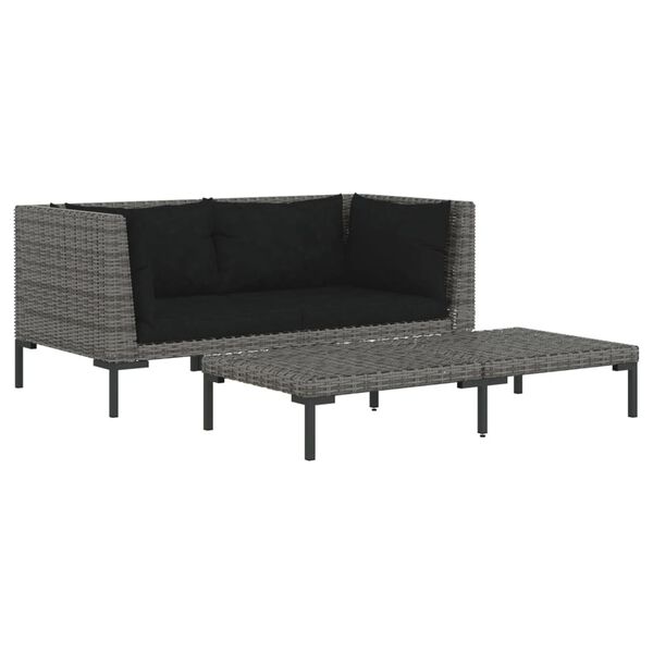 vidaXL Set Divani da Giardino 3 pz Grigio Scuro Polyrattan Mezzo Tondo