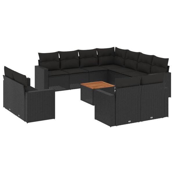 vidaXL Set Divani da Giardino 12 pz con Cuscini Nero in Polyrattan