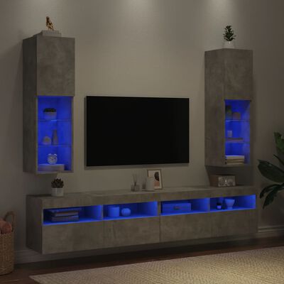 vidaXL Mobili TV con Luci LED 2pz Grigio Cemento 30,5x30x102 cm