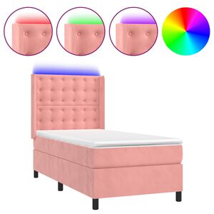 vidaXL Letto a Molle con Materasso e LED Rosa 90x190 cm in Velluto