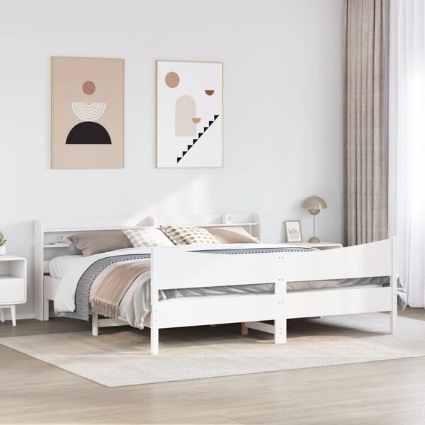 vidaXL Giroletto con Testiera Bianco 200x200 cm Legno Massello di Pino