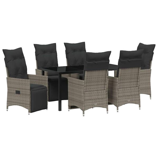 vidaXL Set da Pranzo per Giardino con cuscino 7 pcs Grigio polyrattan