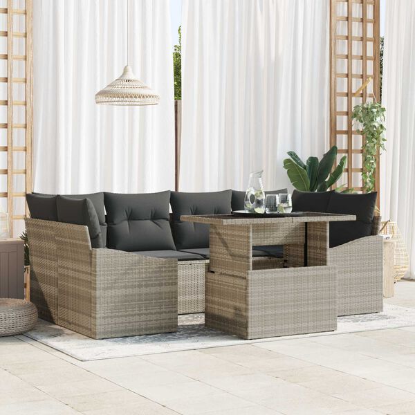 vidaXL Set Divano da Giardino 7 pcs Grigio chiaro Poly Rattan