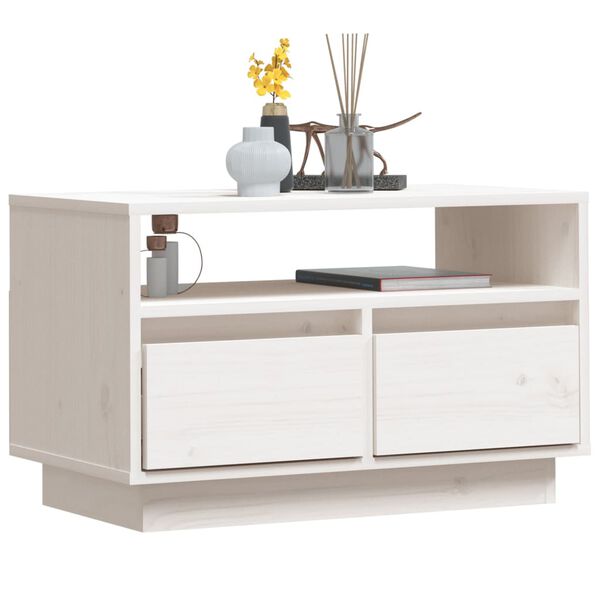 vidaXL Mobile Porta TV Bianco 60x35x37 cm in Legno Massello di Pino