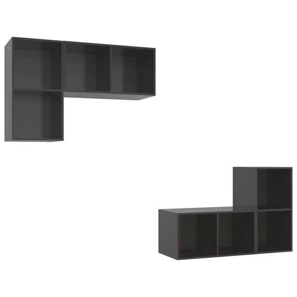 vidaXL Mobile TV a Parete 4 pz Grigio Lucido in Truciolato