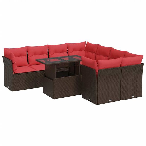 vidaXL Set Divani Giardino 9 pz con Cuscini Marrone Polyrattan Acacia