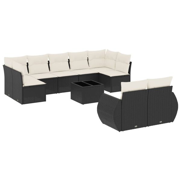 vidaXL Set Divani da Giardino 10pz con Cuscini in Polyrattan Nero