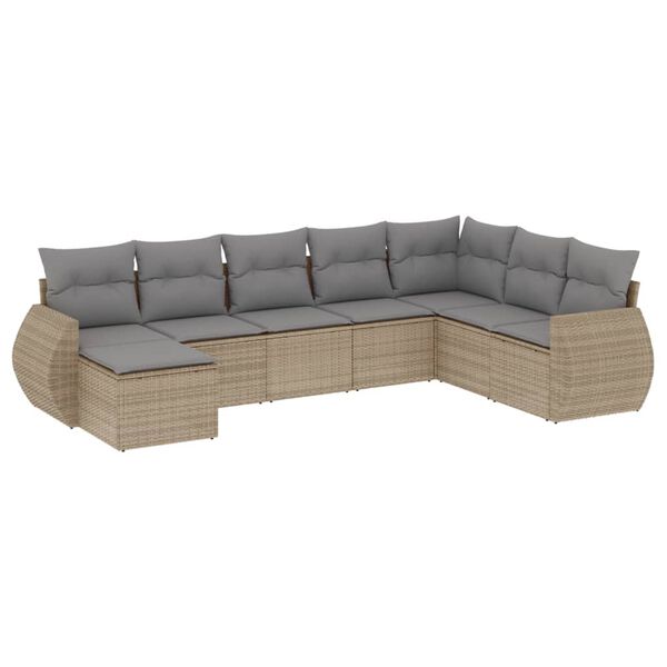 vidaXL Set Divano da Giardino 8 pz con Cuscini Beige in Polyrattan