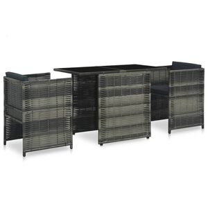 vidaXL Set da Bistrot 3 pz con Cuscini in Polyrattan Grigio