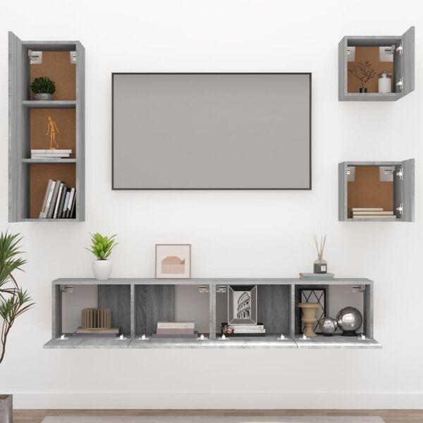 vidaXL Set di Mobili Porta TV 5 pz Grigio Sonoma in Legno Multistrato