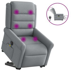 vidaXL Poltrona Alzapersona Massaggi Elettrica Grigio Chiaro Tessuto