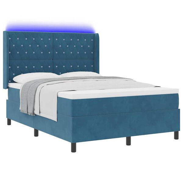 vidaXL Letto a molle con materasso con led Blu 160 x 200 cm Velluto