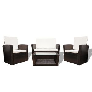 vidaXL Set Divani da Giardino 4 pz con Cuscini in Polyrattan Marrone