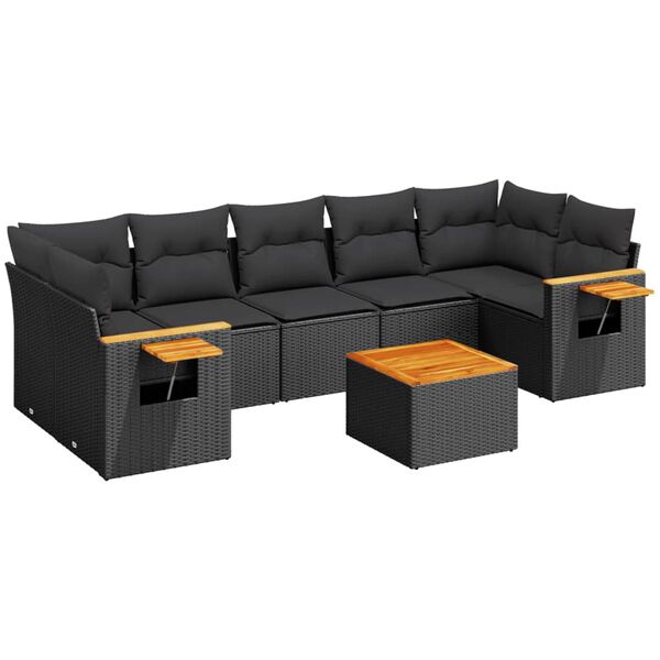 vidaXL Set Divani da Giardino con Cuscini 8 pz Nero in Polyrattan
