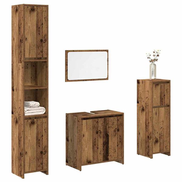 vidaXL Set Mobili da Bagno 4 pz Legno Antico in Legno Multistrato
