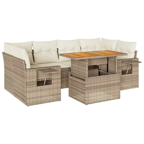 vidaXL Set Divani da Giardino 7 pz con Cuscini Beige in Polyrattan