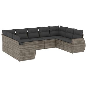 vidaXL Set Divano da Giardino 9 pz con Cuscini Grigio in Polyrattan