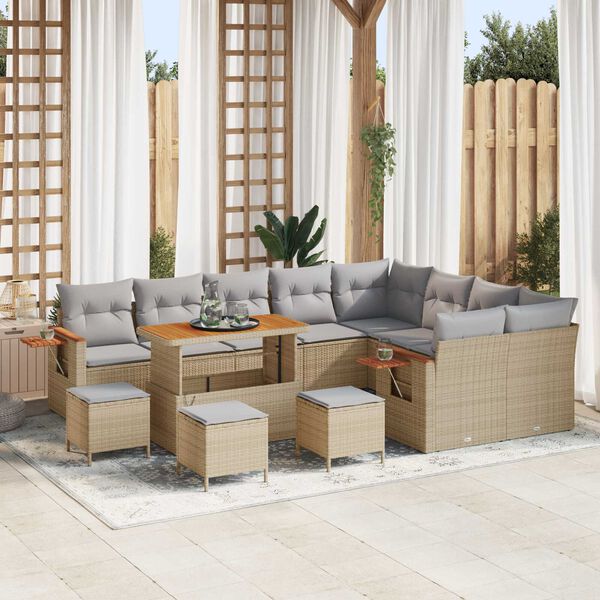 vidaXL Set Divano da Giardino 14 pcs Beige e Grigio Chiaro polyrattan