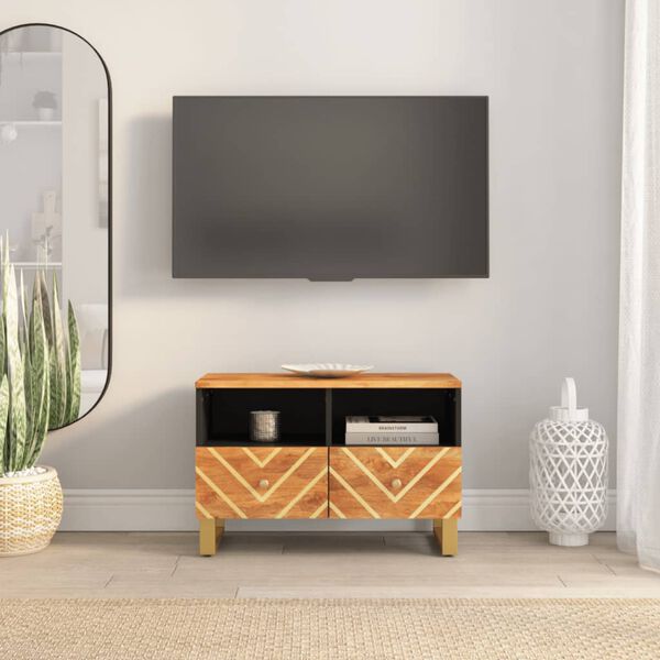 vidaXL Mobile Porta TV Marrone e Nero 70x33,5x46 cm in Legno di Mango