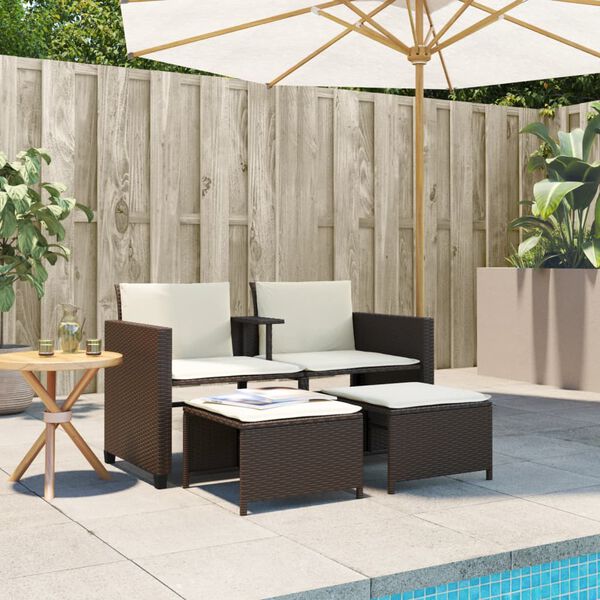 vidaXL Divano Giardino 2Posti con Tavolo e Sgabelli Marrone Polyrattan
