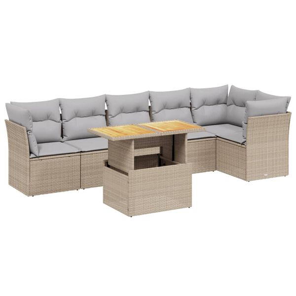 vidaXL Set Divani da Giardino 7 pz con Cuscini Beige in Polyrattan