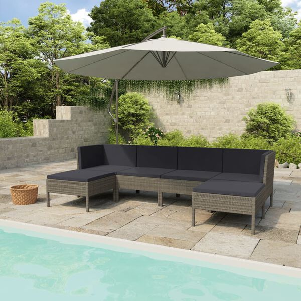 vidaXL Set Divani da Giardino 6 pz con Cuscini in Polyrattan Grigio