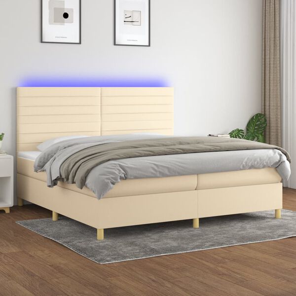 vidaXL Letto a Molle Materasso e LED bianco 200x200cm in Tessuto