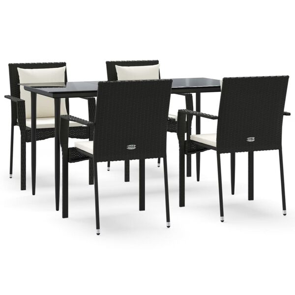 vidaXL Set da Pranzo da Giardino 5 pz Nero con Cuscini in Polyrattan
