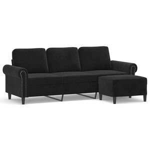 vidaXL Divano a 3 Posti con Poggiapiedi Nero 180 cm in Velluto