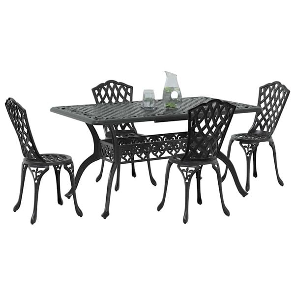 vidaXL Set da Pranzo per Giardino 5 pcs Nero Alluminio