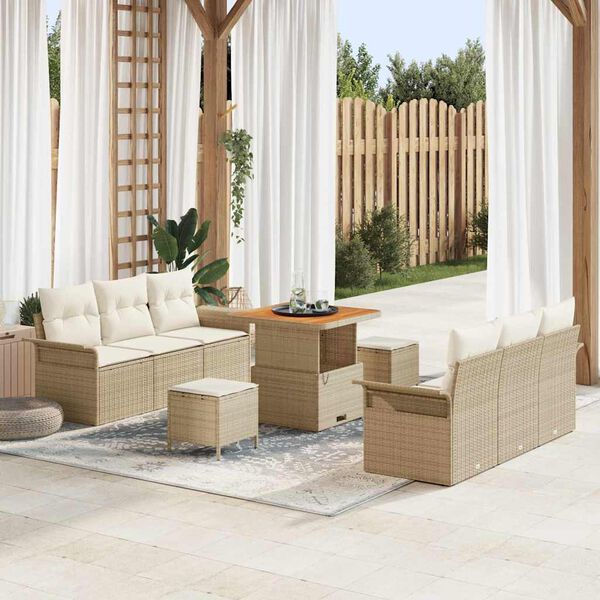 vidaXL Set Divano da Giardino con cuscino 9 pcs Beige polyrattan
