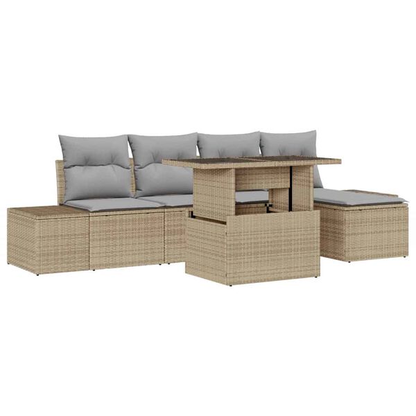vidaXL Set Divano da Giardino 6 pcs Beige e Grigio Chiaro polyrattan