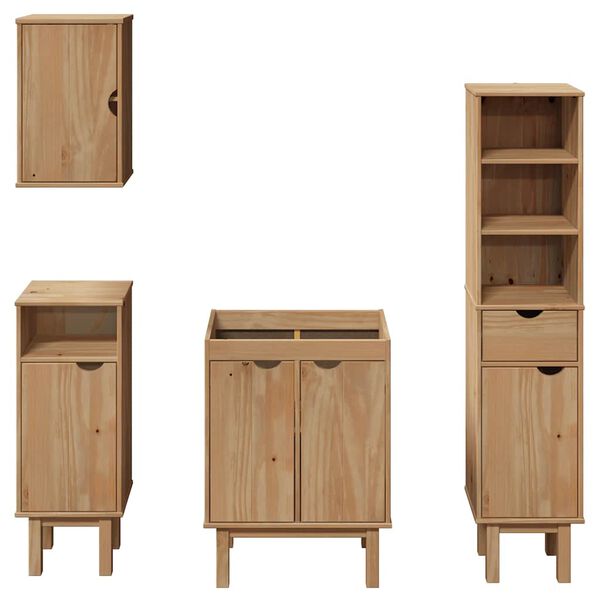 vidaXL Set Mobili da Bagno 4 pz OTTA in Legno Massello di Pino